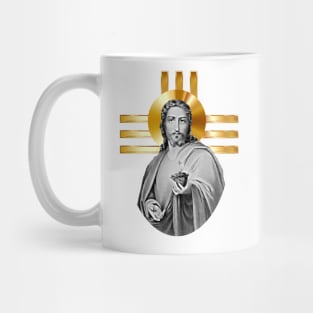 Jesus with the golden cross and his heart on fire with love Mug